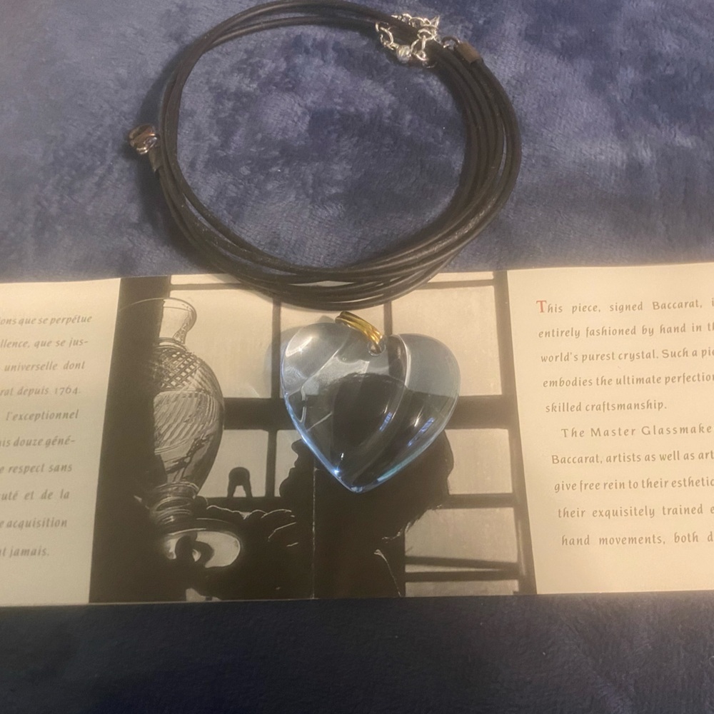 Vintage Baccarat crystal blue heart pendant